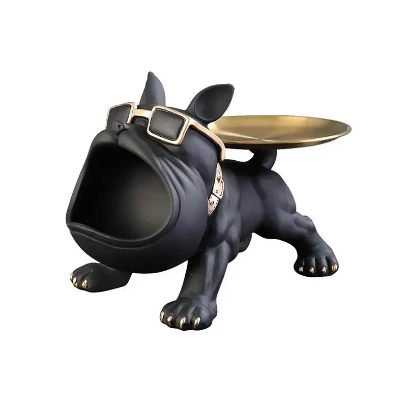 Black and gold bulldog remote control storage living room tray