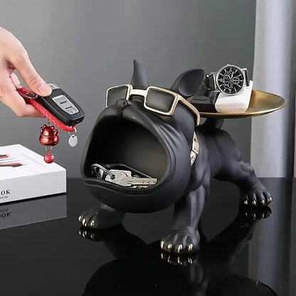 Black and gold bulldog remote control storage living room tray
