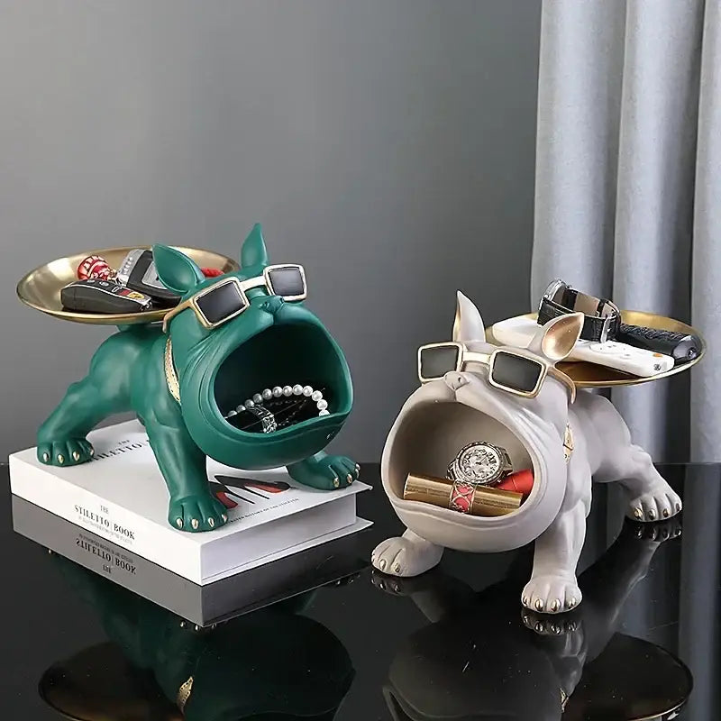 Black and gold bulldog remote control storage living room tray