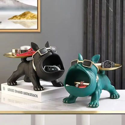 Black and gold bulldog remote control storage living room tray