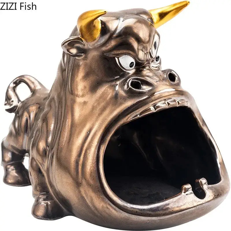 Black and gold ceramic bull ashtray living room cartoon cow decor