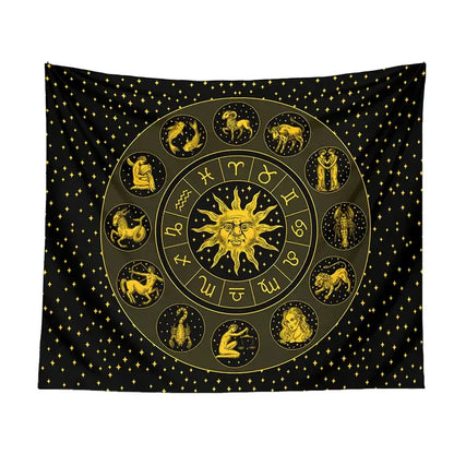 Black and gold constellation zodiac tapestry bedroom wall decor