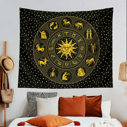 Black and gold constellation zodiac tapestry bedroom wall decor