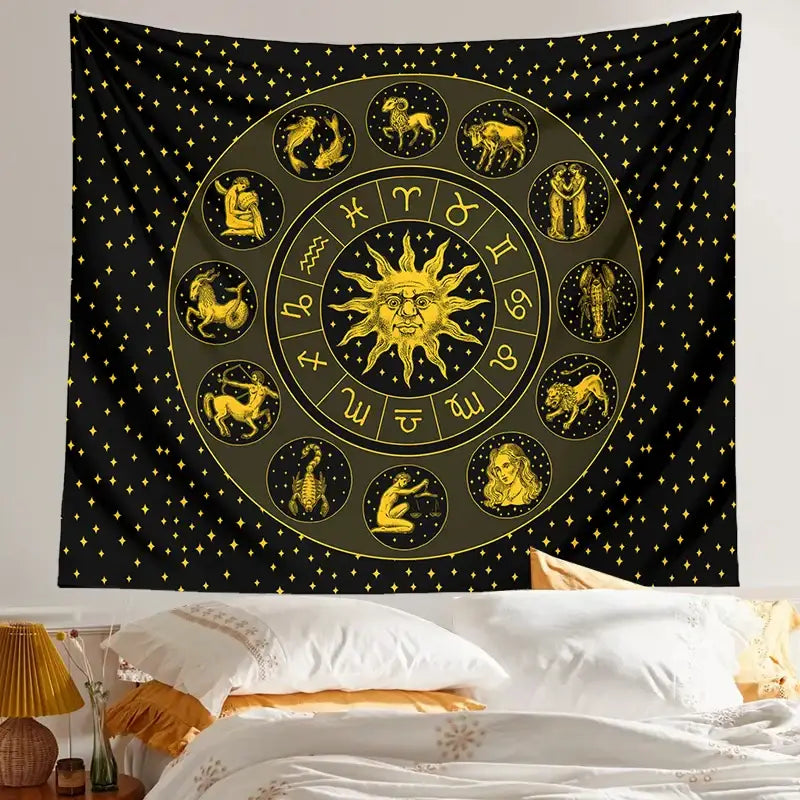 Black and gold constellation zodiac tapestry bedroom wall decor