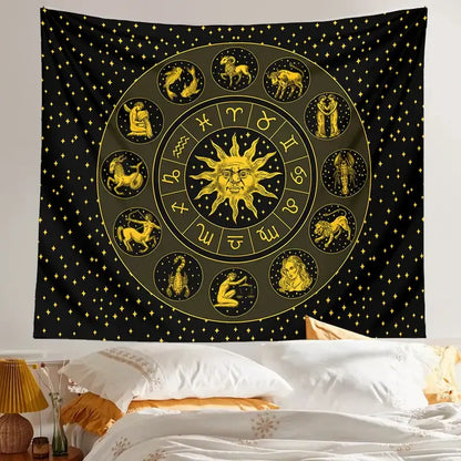 Black and gold constellation zodiac tapestry bedroom wall decor
