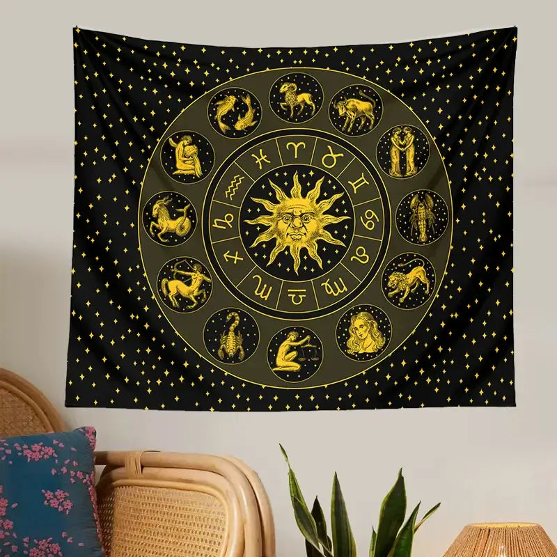 Black and gold constellation zodiac tapestry bedroom wall decor