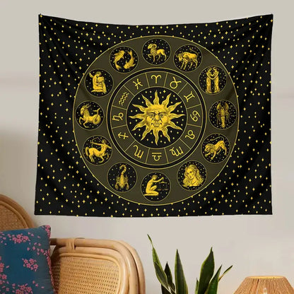 Black and gold constellation zodiac tapestry bedroom wall decor