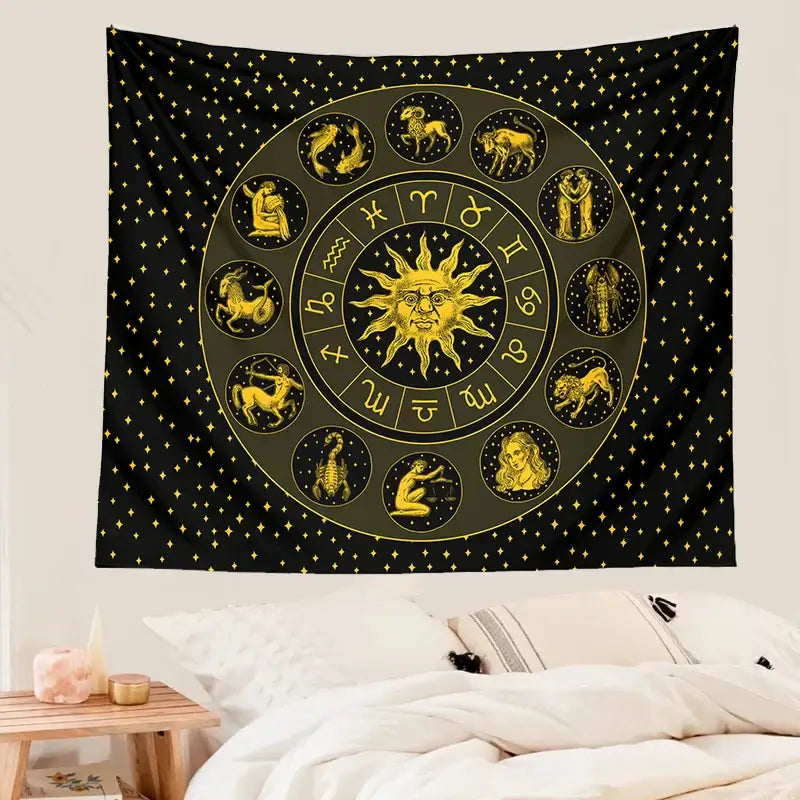 Black and gold constellation zodiac tapestry bedroom wall decor