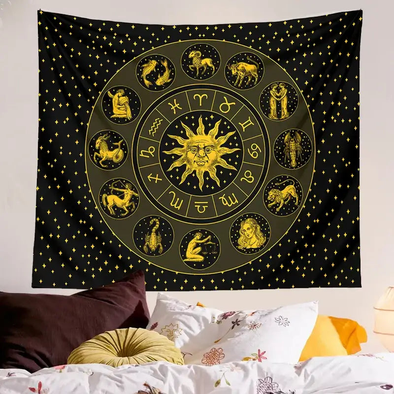 Black and gold constellation zodiac tapestry bedroom wall decor