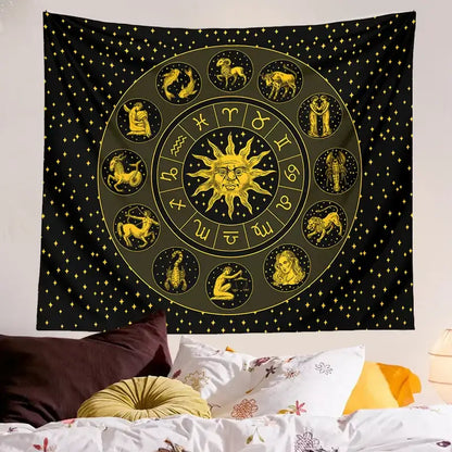 Black and gold constellation zodiac tapestry bedroom wall decor
