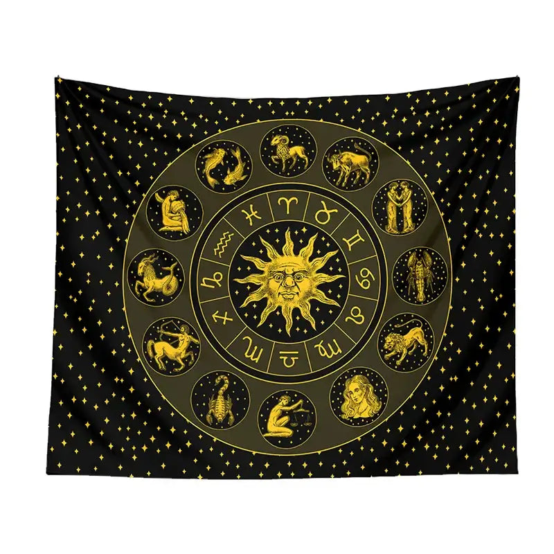 Black and gold constellation zodiac tapestry bedroom wall decor