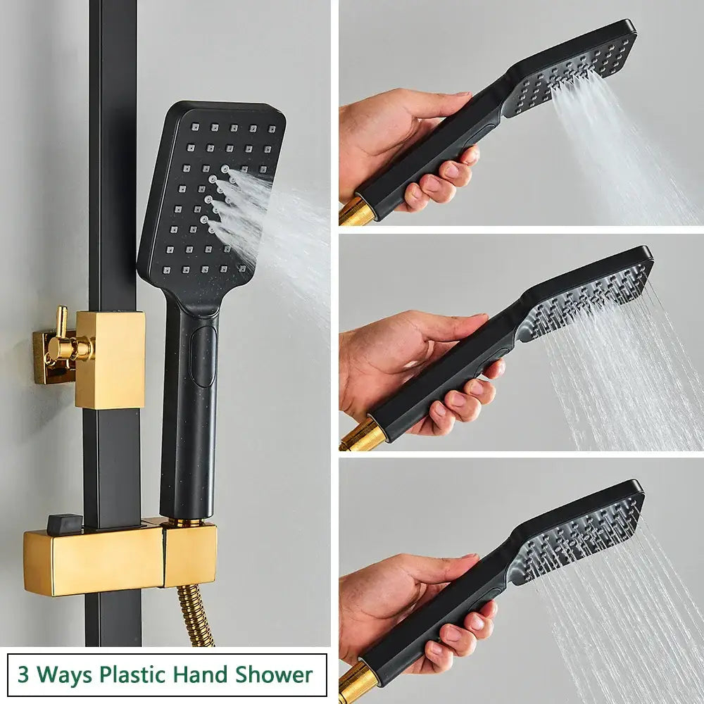 Black and gold brass lcd thermostatic shower set bathroom