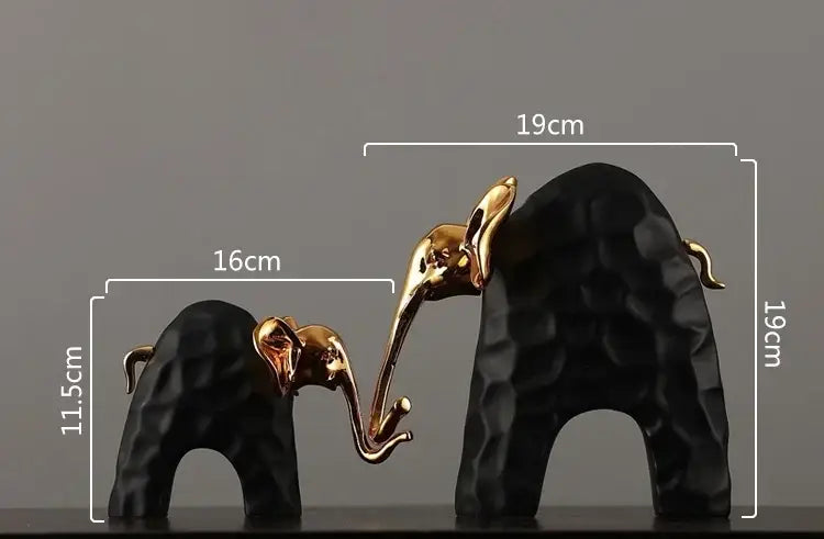 Black and gold elephant mother-calf golden resin sculpture living room