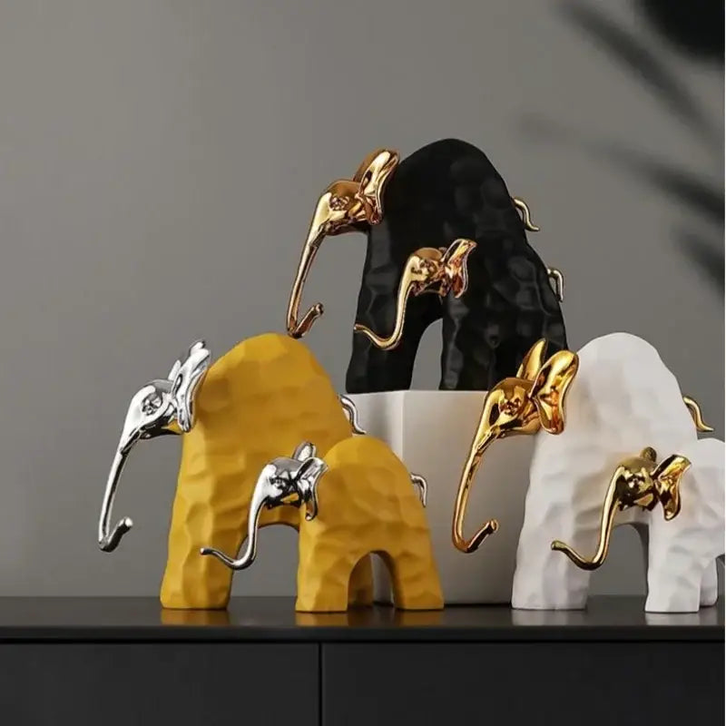 Black and gold elephant mother-calf golden resin sculpture living room
