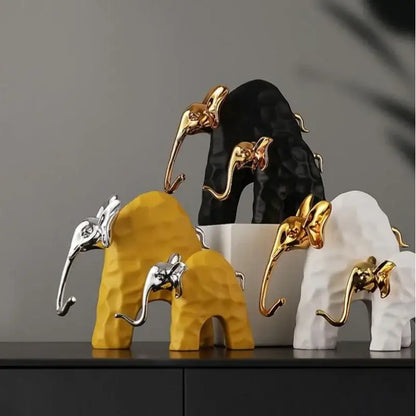 Black and gold elephant mother-calf golden resin sculpture living room