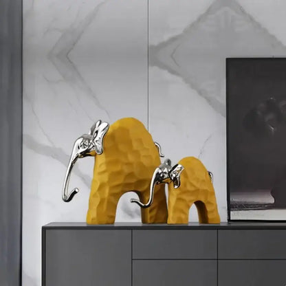 Black and gold elephant mother-calf golden resin sculpture living room