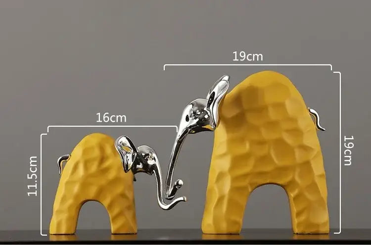 Black and gold elephant mother-calf golden resin sculpture living room