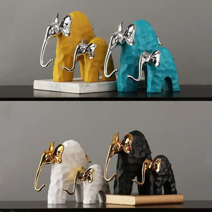 Black and gold elephant mother-calf golden resin sculpture living room