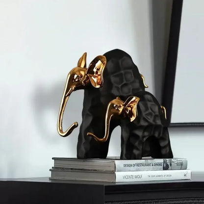 Black and gold elephant mother-calf golden resin sculpture living room