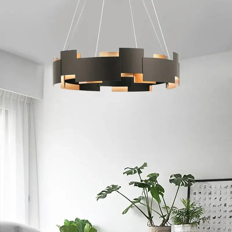 Black and gold geometric ceiling chandelier for living room