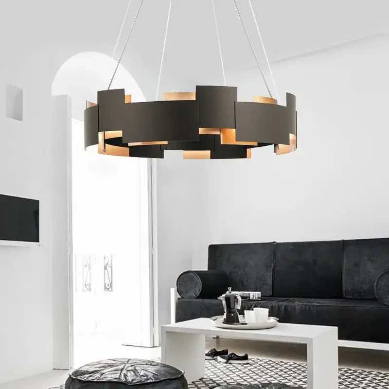 Black and gold geometric ceiling chandelier for living room