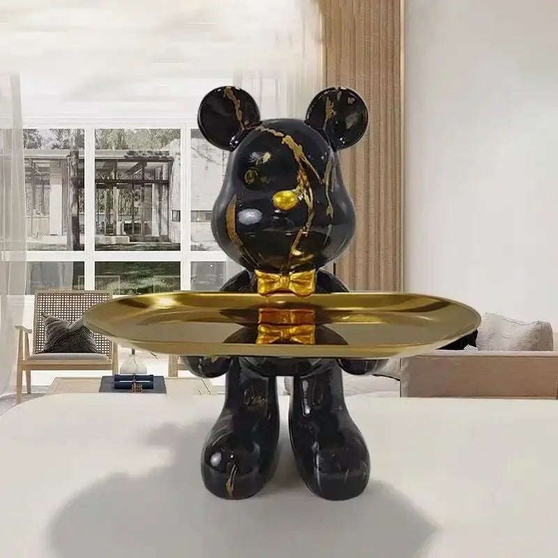 Black and gold graffiti bear figurine living room decor with tray