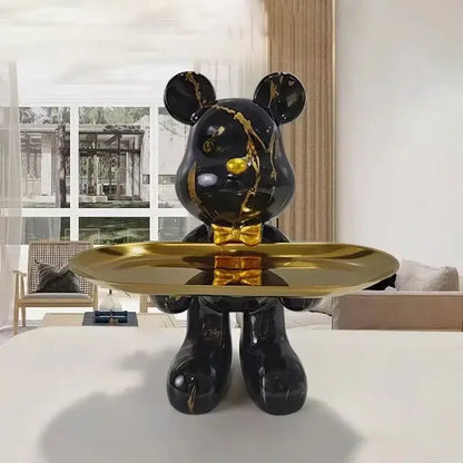 Black and gold graffiti bear figurine living room decor with tray