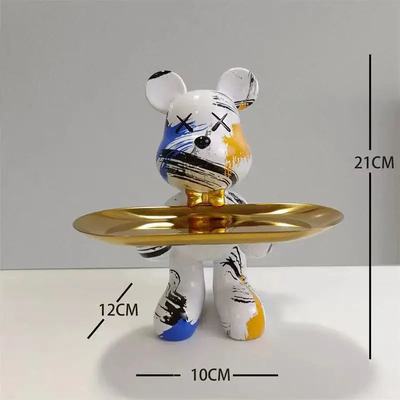 Black and gold graffiti bear figurine living room decor with tray