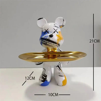 Black and gold graffiti bear figurine living room decor with tray