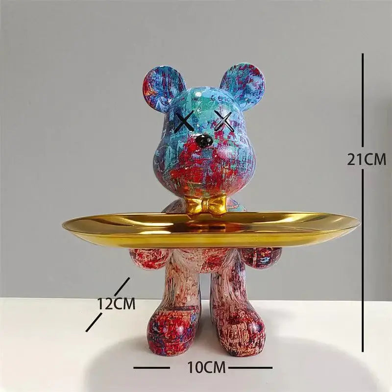 Black and gold graffiti bear figurine living room decor with tray