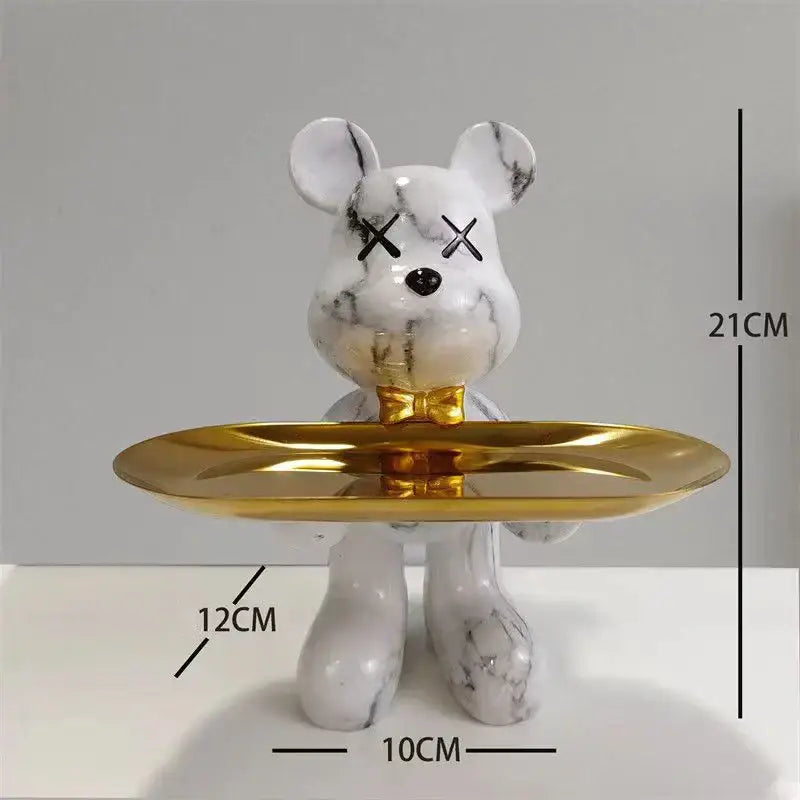 Black and gold graffiti bear figurine living room decor with tray