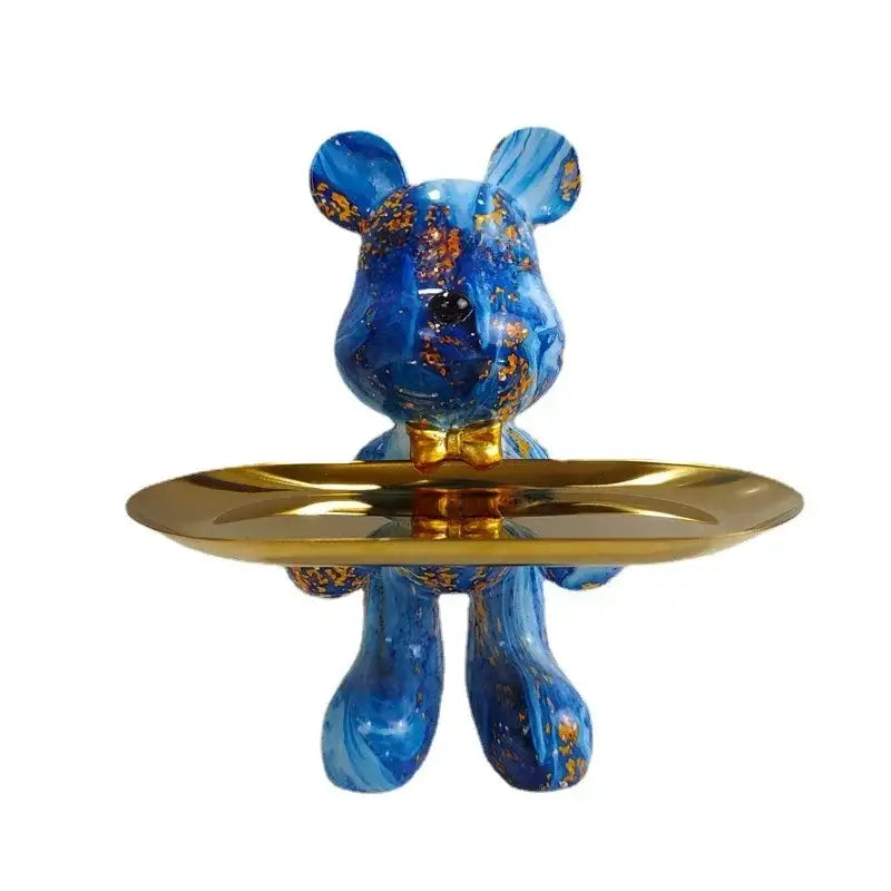 Black and gold graffiti bear figurine living room decor with tray
