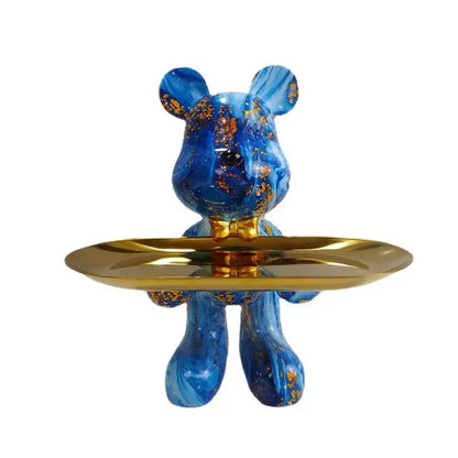 Black and gold graffiti bear figurine living room decor with tray