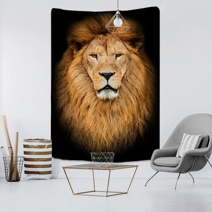 Black and gold lion world tapestry hanging cloth living room wall art