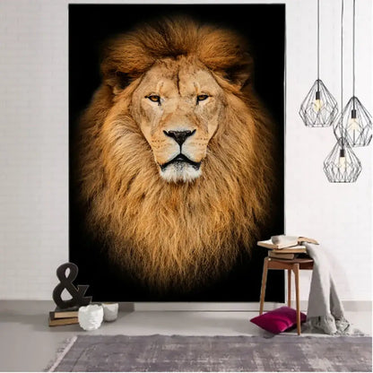 Black and gold lion world tapestry hanging cloth living room wall art