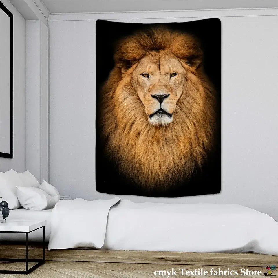 Black and gold lion world tapestry hanging cloth living room wall art