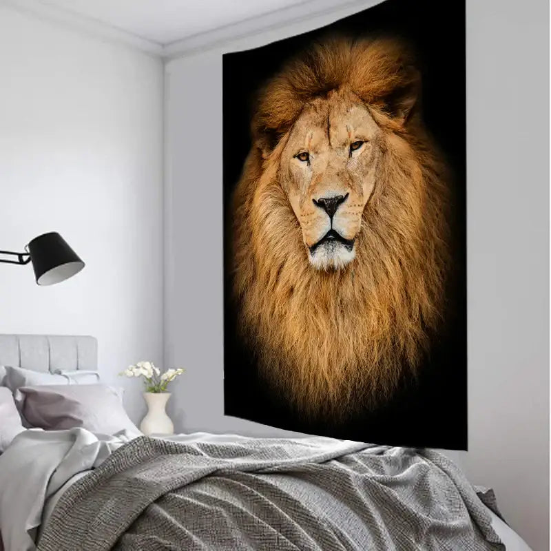 Black and gold lion world tapestry hanging cloth living room wall art