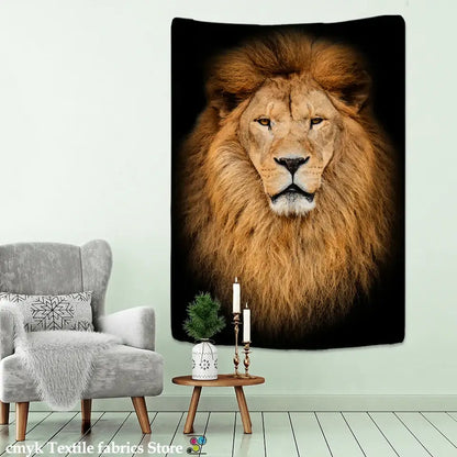 Black and gold lion world tapestry hanging cloth living room wall art
