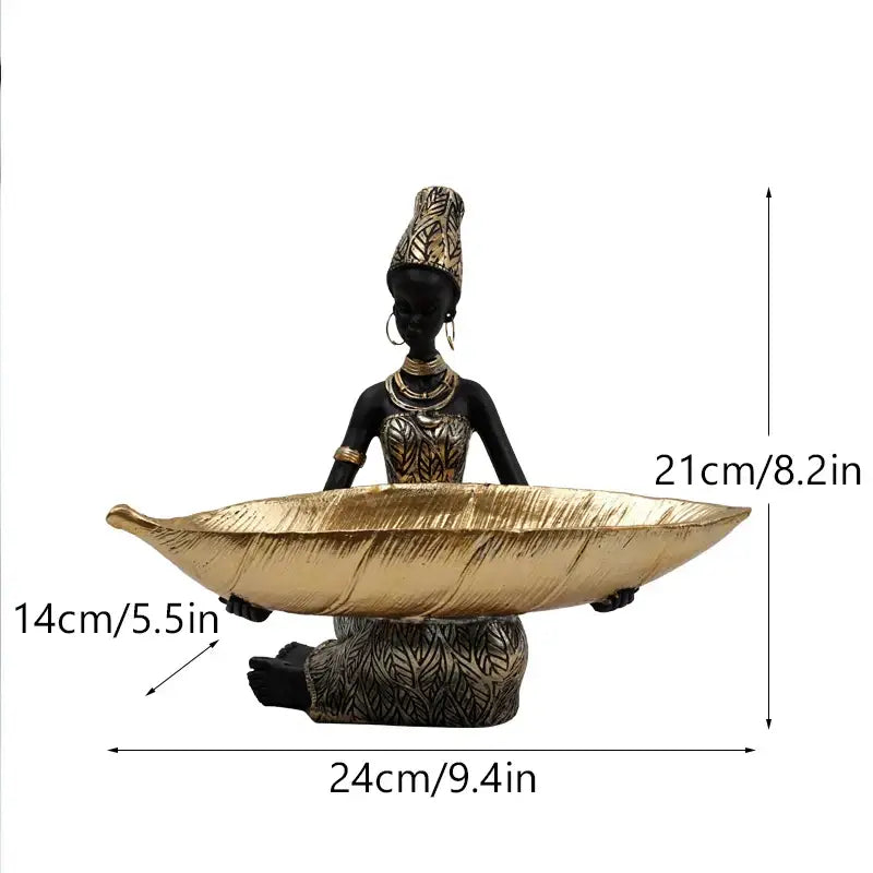 Black and gold resin black woman figurine with living room tray