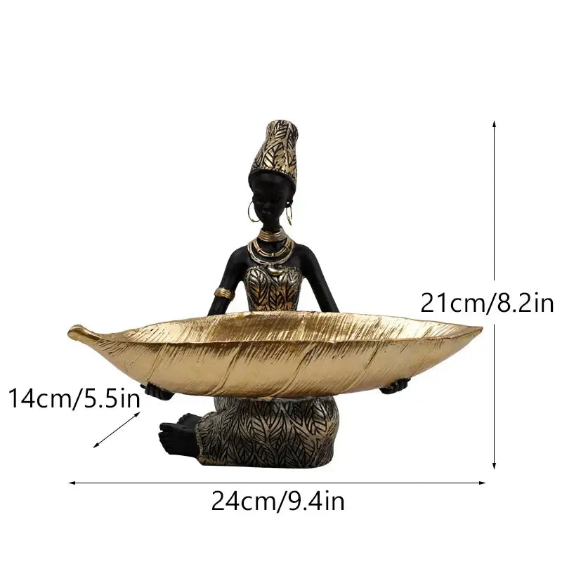 Black and gold resin black woman figurine with living room tray