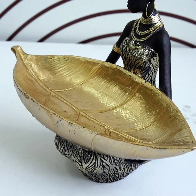Black and gold resin black woman figurine with living room tray