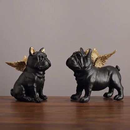 Black and gold winged french bulldog dog sculpture living room decor