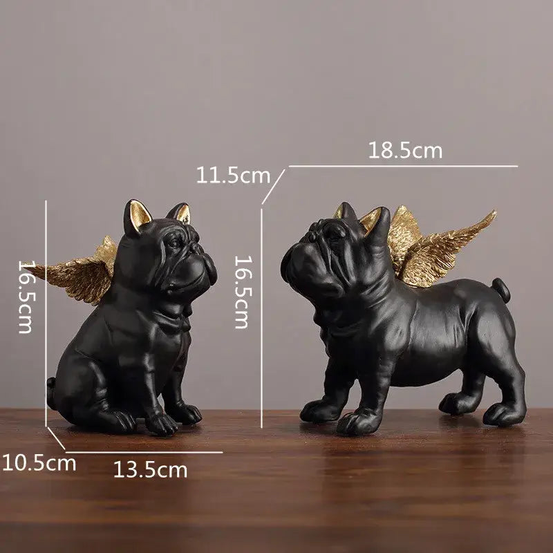Black and gold winged french bulldog dog sculpture living room decor