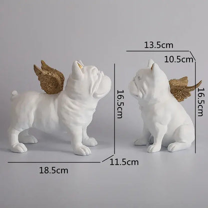 Black and gold winged french bulldog dog sculpture living room decor