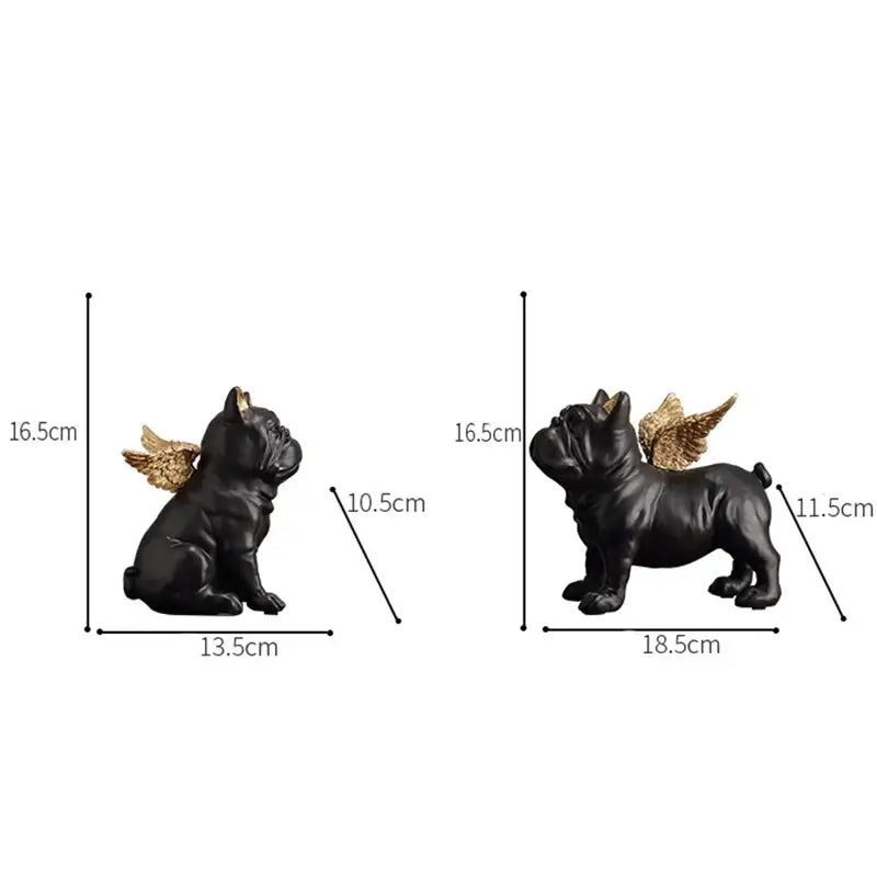 Black and gold winged french bulldog dog sculpture living room decor