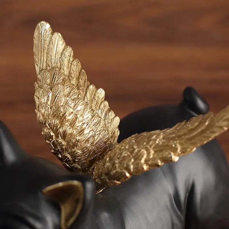 Black and gold winged french bulldog dog sculpture living room decor