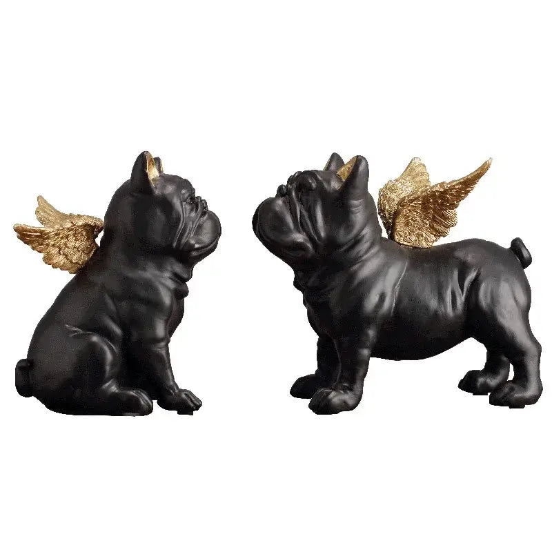 Black and gold winged french bulldog dog sculpture living room decor