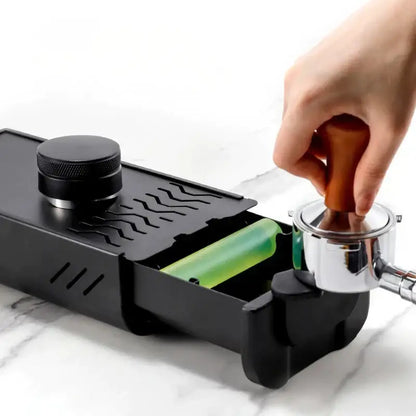 Black and green barista tamping station tray kitchen organizers