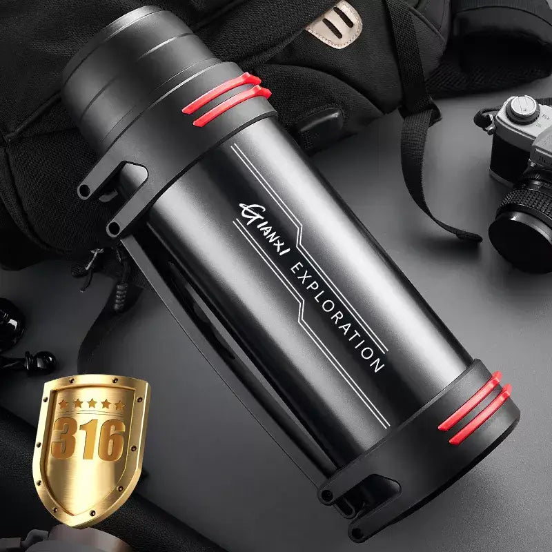Black and red insulated stainless steel outdoor travel flask kitchen