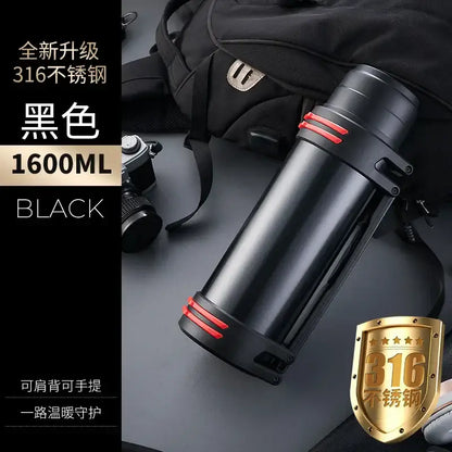 Black and red insulated stainless steel outdoor travel flask kitchen
